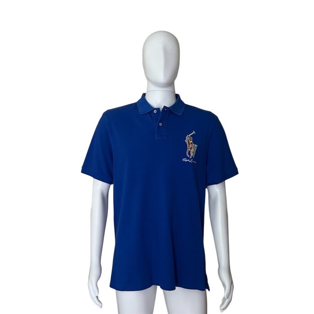 Polo Ralph Lauren Polo Shirt Mens L Royal Blue Multicolor Big Pony Logo - Picture 6 of 10